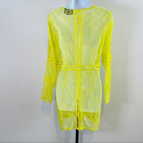 H&M Beautiful Neon Yellow Lace Dress Size 6 - Picture 4 of 8